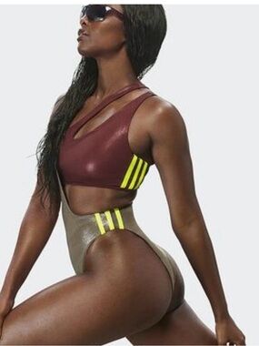 NWT SOLDOUT Adidas Ivy Park Beyoncé Metallic Asymmetric Cutout Swimsuit, US M